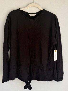 NWT Land 'n Sea Women’s Black Tie Front Top Size L Long Sleeve Crewneck